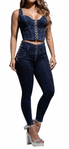 CONJUNTO CHALECO Y PANTALON   CORDON  EN LATERALES BOTA SKINNY  – 64406