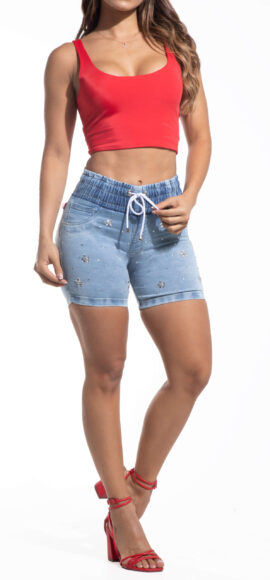 SHORT  LEVANTA COLA AZULAZUL CLARO CON PEDRERIA  – 64317