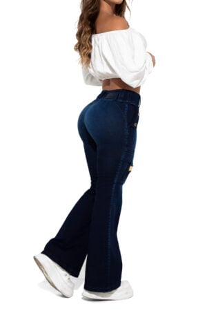 JEANS LEVANTA COLA AZUL OSCURO CON BOLSILLOS CARGO BOTA ACAMPANADA SIN BOLSILLOS – 50517