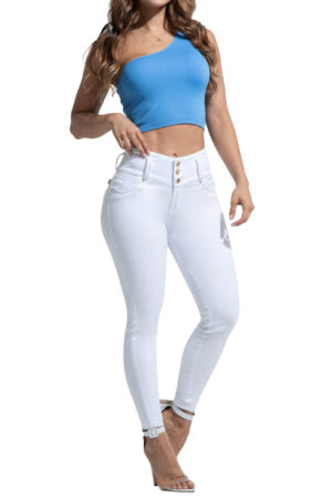 JEANS LEVANTA COLA BLANCO CON BOLSILLOS DECORADOS BOTA SKINNY- 80812