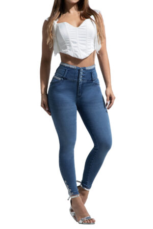 JEANS LEVANTACOLA AZUL MEDIO CON PEDRERIA BOTA SKINNY – 71317