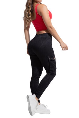 JEANS LEVANTACOLA TIPO JOGGER NEGRO PRETINA Y BOTA RESORTADA TELA CON BRILLOS – 64473