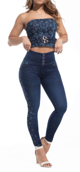 SET LEVANTA COLA AZULOSCURO CON BORDADO -90705