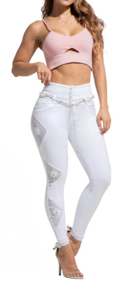 JEANS LEVANTA COLA BLANCOCON PEDRERIA Y BORADA  – 90718