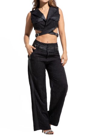 SET CHALECO  COLOR NEGRO BOTA ANCHA  SIN BOLSILLOS CON CIERRES EN PRETINA- 64417