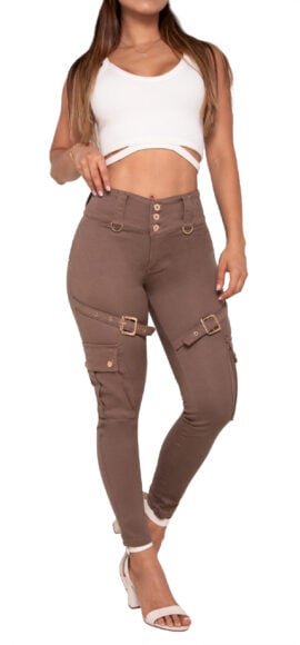 JEANS LEVANTACOLA CAFE CON BOLSILLOS CARGO DISEÑO EN LOS LATERALES 50507