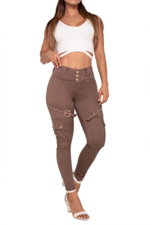 JEANS LEVANTACOLA CAFE CON BOLSILLOS CARGO DISEÑO EN LOS LATERALES 50507