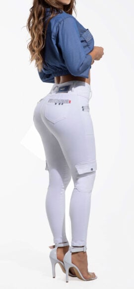 SET CHAQUETA LEVANTA COLA AZUL CLARO CON BLANCO BOLSILLOS CARGO BOTA SKINNY – 71262
