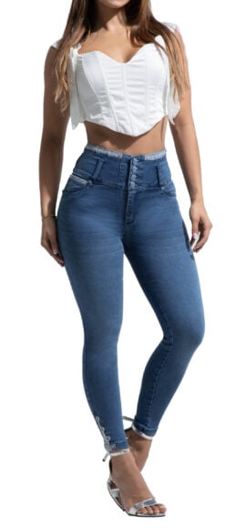 JEANS LEVANTACOLA AZUL MEDIO CON PEDRERIA BOTA SKINNY – 71317