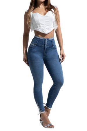 JEANS LEVANTACOLA AZUL MEDIO CON PEDRERIA BOTA SKINNY – 71317