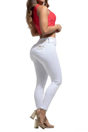 JEANS LEVANTACOLA BLANCO CON DISEÑO EN LOS BOLSILLOS TRASEROS BOTA SKINNY- 64371