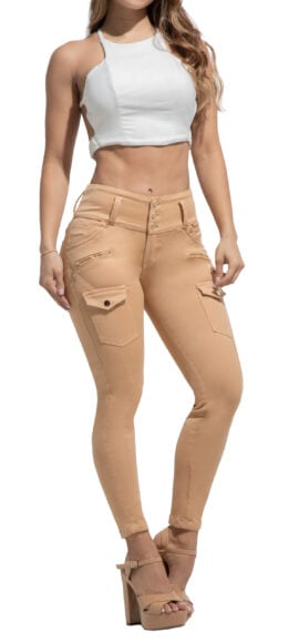 JEANS DISEÑO LEVANTACOLA TERRACOTA CON BOLSILLOS TRASEROS DECORADOD CON PEDRERIA BOTA SKINNY – 80811