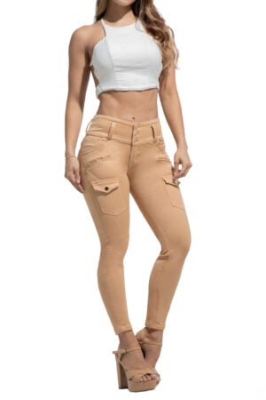 JEANS DISEÑO LEVANTACOLA TERRACOTA CON BOLSILLOS TRASEROS DECORADOD CON PEDRERIA BOTA SKINNY – 80811