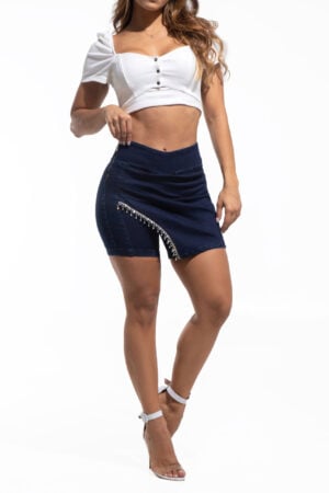 SHORT LEVANTA COLA AZUL OSCURO TIPO FALDA CON PEDRERIA  – 90673