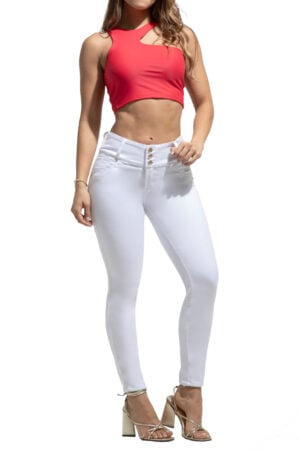 JEANS LEVANTACOLA BLANCO CON DISEÑO EN LOS BOLSILLOS TRASEROS BOTA SKINNY- 64371