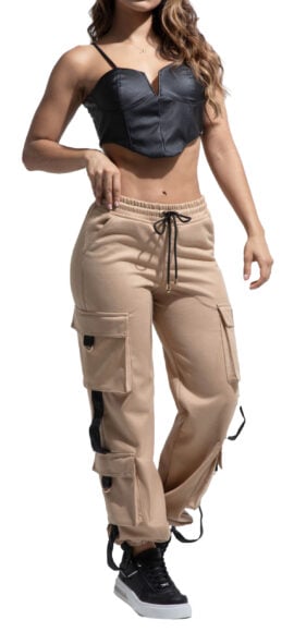 SET PANTALON CAFE CON BOLSILLOS CARGO CROP TOP NEGRO – 64453
