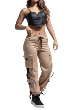 SET PANTALON CAFE CON BOLSILLOS CARGO CROP TOP NEGRO – 64453