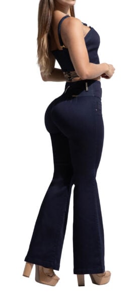SET CROP TOP JEANS AZUL OSCURO PEDRERIA DORADA- 71305