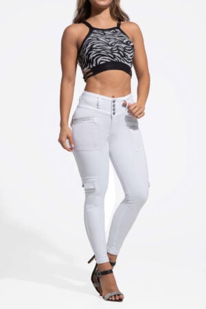 JEANS LEVANTA COLA BLANCO BOLSILLOS CARGO – 71092