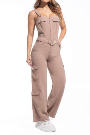 ENTERIZO CAMEL CON SIERRE DELANTERO CON BOLSILLOS LATERALES  -64410