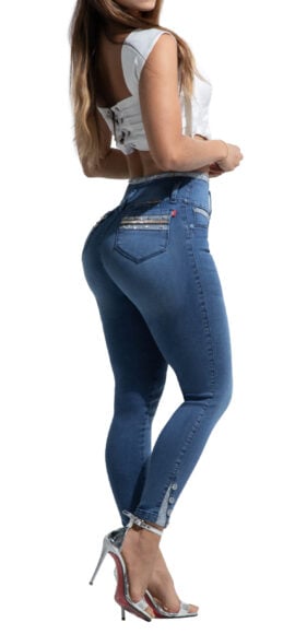 JEANS LEVANTACOLA AZUL MEDIO CON PEDRERIA BOTA SKINNY – 71317