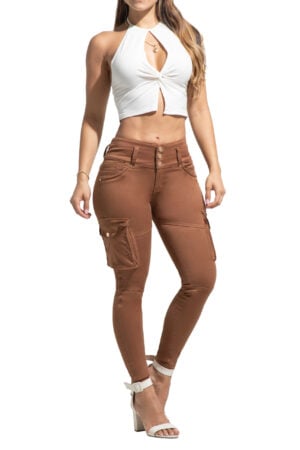 JEANS LEVANTACOLA CAFECON BOLSILLOS CARGO BOTA SKINNY – 808181
