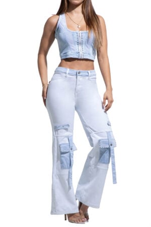 CONJUNTO DE CHAQUETA Y PANTALON MARFIL CON MALLA AMBIENTADO CON PEDRERIA – 71276