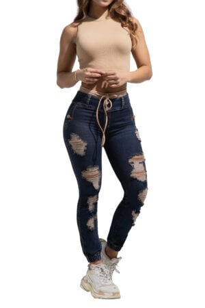 JEANS DISEÑO AZUL MEDIO TIPO JOGGER CON DESTROYED BOTA SKINNY – 50523