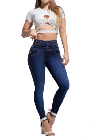 JEANS LEVANTACOLA AZUL OSCURO SIN BOLSILLOS BOTA SKINNY – 90735