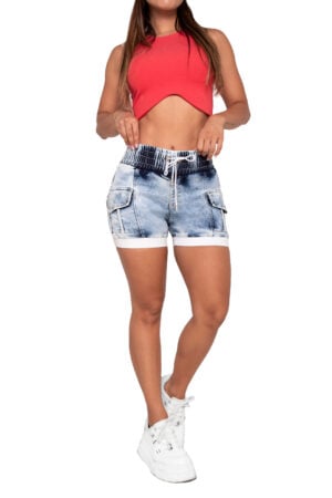 SHORT LEVANTA COLA AZUL MEDIO BOLSILLOS CARGO PRETINA RESORTADA – 71299