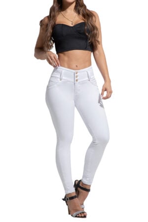 JEANS LEVANTA COLA BLANCO CON BOLSILLOS DECORADOS BOTA SKINNY- 80809