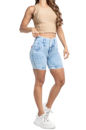SHORT LEVANTA COLA AZUL CLARO AMBIENTADO CON PERLAS Y PEDRERIA- 71354